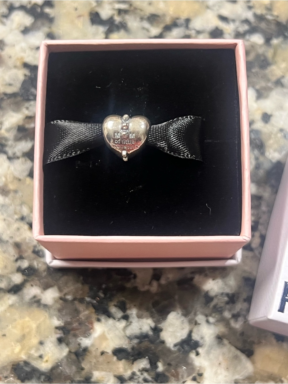 MCM Silver Heart Brooch with Black Ribbon